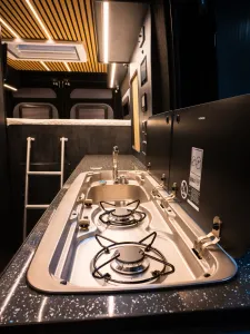 Large motorhome conversion by Custom Built Campervans Sheffield - professional van conversion showing interior and exterior craftsmanship