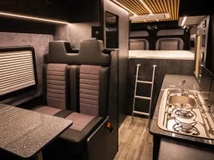 Large motorhome conversion by Custom Built Campervans Sheffield - professional van conversion showing interior and exterior craftsmanship