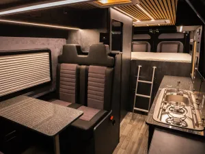 Large motorhome conversion by Custom Built Campervans Sheffield - professional van conversion showing interior and exterior craftsmanship