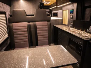 Large motorhome conversion by Custom Built Campervans Sheffield - professional van conversion showing interior and exterior craftsmanship