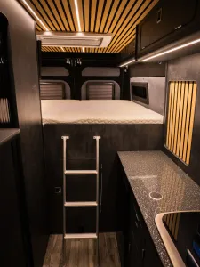 Large motorhome conversion by Custom Built Campervans Sheffield - professional van conversion showing interior and exterior craftsmanship
