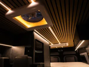 Large motorhome conversion by Custom Built Campervans Sheffield - professional van conversion showing interior and exterior craftsmanship
