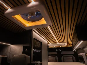 Large motorhome conversion by Custom Built Campervans Sheffield - professional van conversion showing interior and exterior craftsmanship