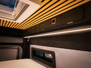 Large motorhome conversion by Custom Built Campervans Sheffield - professional van conversion showing interior and exterior craftsmanship