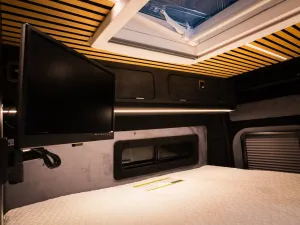 Large motorhome conversion by Custom Built Campervans Sheffield - professional van conversion showing interior and exterior craftsmanship
