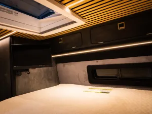 Large motorhome conversion by Custom Built Campervans Sheffield - professional van conversion showing interior and exterior craftsmanship