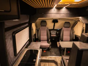 Large motorhome conversion by Custom Built Campervans Sheffield - professional van conversion showing interior and exterior craftsmanship