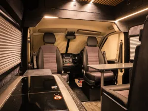 Large motorhome conversion by Custom Built Campervans Sheffield - professional van conversion showing interior and exterior craftsmanship