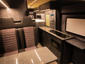 Large motorhome conversion by Custom Built Campervans Sheffield - professional van conversion showing interior and exterior craftsmanship