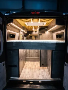 Large motorhome conversion by Custom Built Campervans Sheffield - professional van conversion showing interior and exterior craftsmanship