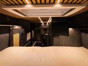 Large motorhome conversion by Custom Built Campervans Sheffield - professional van conversion showing interior and exterior craftsmanship