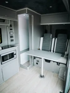 Mercedes Sprinter van conversion by Custom Built Campervans Sheffield - professional van conversion showing interior and exterior craftsmanship