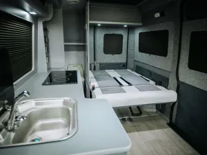 Mercedes Sprinter van conversion by Custom Built Campervans Sheffield - professional van conversion showing interior and exterior craftsmanship