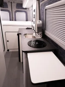 Mercedes Sprinter van conversion by Custom Built Campervans Sheffield - professional van conversion showing interior and exterior craftsmanship