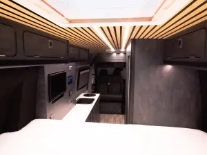 Large motorhome conversion by Custom Built Campervans Sheffield - professional van conversion showing interior and exterior craftsmanship