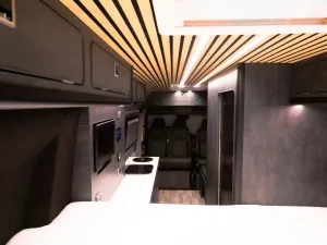 Large motorhome conversion by Custom Built Campervans Sheffield - professional van conversion showing interior and exterior craftsmanship