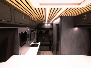 Large motorhome conversion by Custom Built Campervans Sheffield - professional van conversion showing interior and exterior craftsmanship