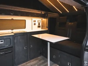 VW T6 campervan conversion by Custom Built Campervans Sheffield - professional van conversion showing interior and exterior craftsmanship