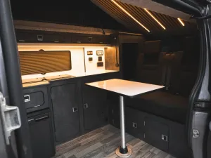 VW T6 campervan conversion by Custom Built Campervans Sheffield - professional van conversion showing interior and exterior craftsmanship