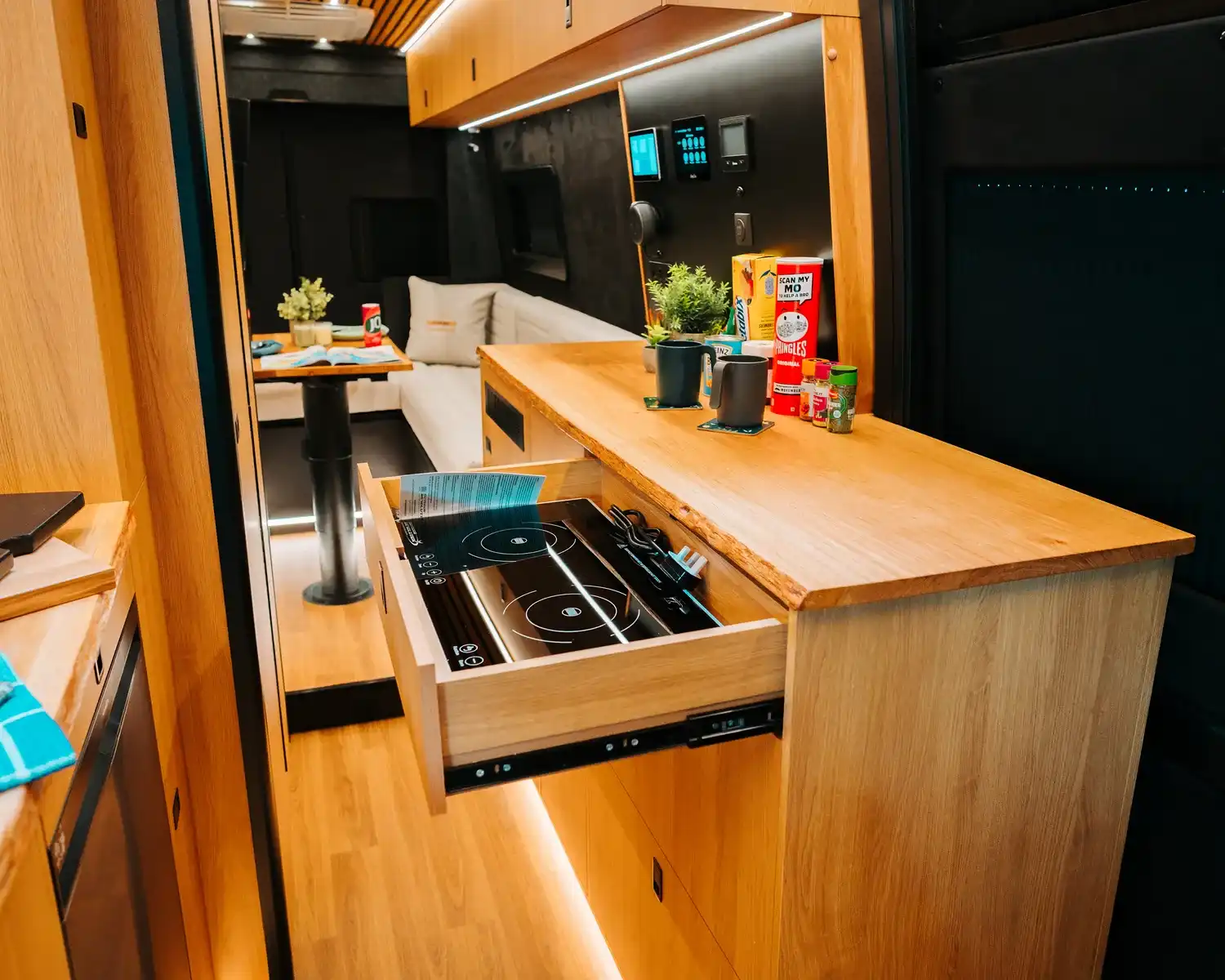 Kitchen run, bespoke 4x4 Mercedes Sprinter campervan