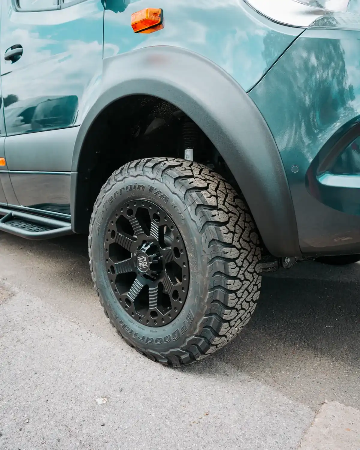 Wheel-arch protection, bespoke 4x4 Mercedes Sprinter campervan