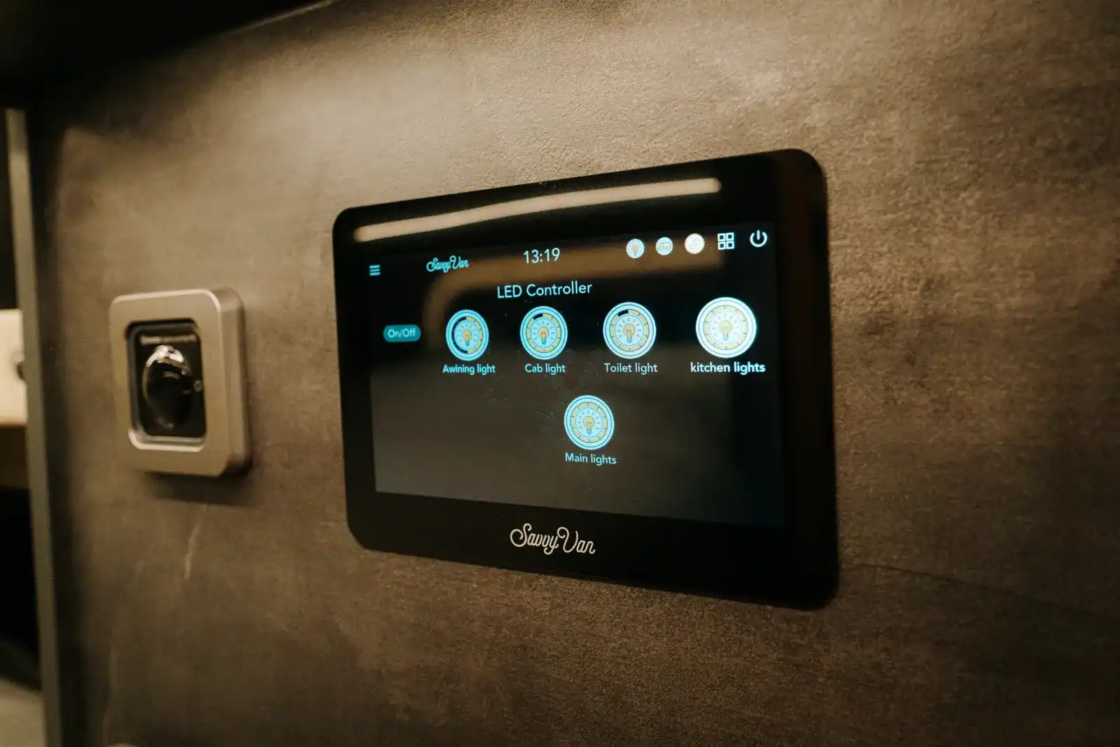 Savvy Van control screen in a Ventus Pop-top campervan